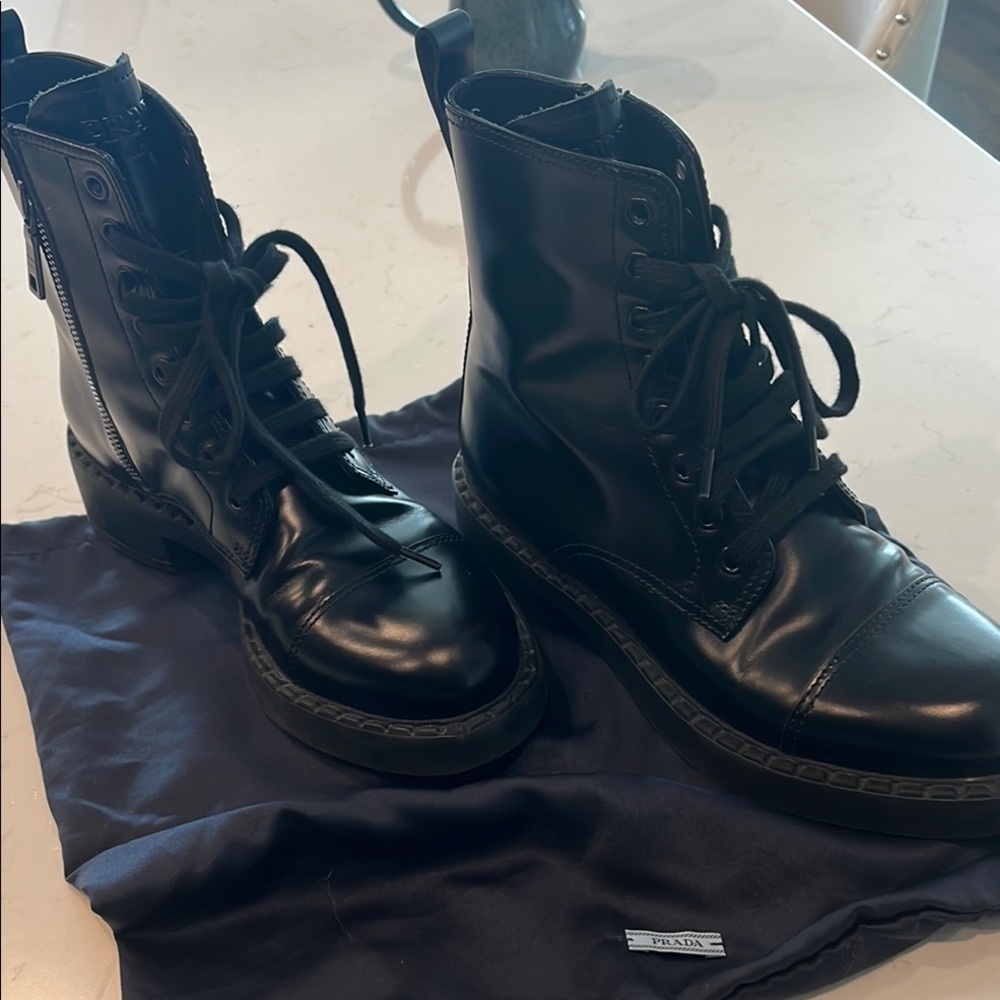 Prada Black Leather Lace-Up Boots
